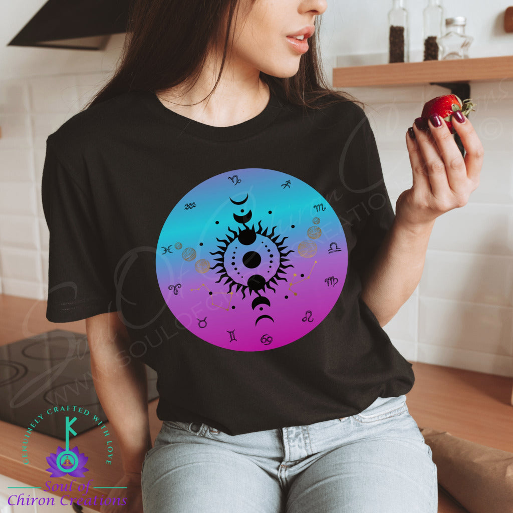 Women&#39;s Aurora Zodiac Wheel T-Shirts - Black