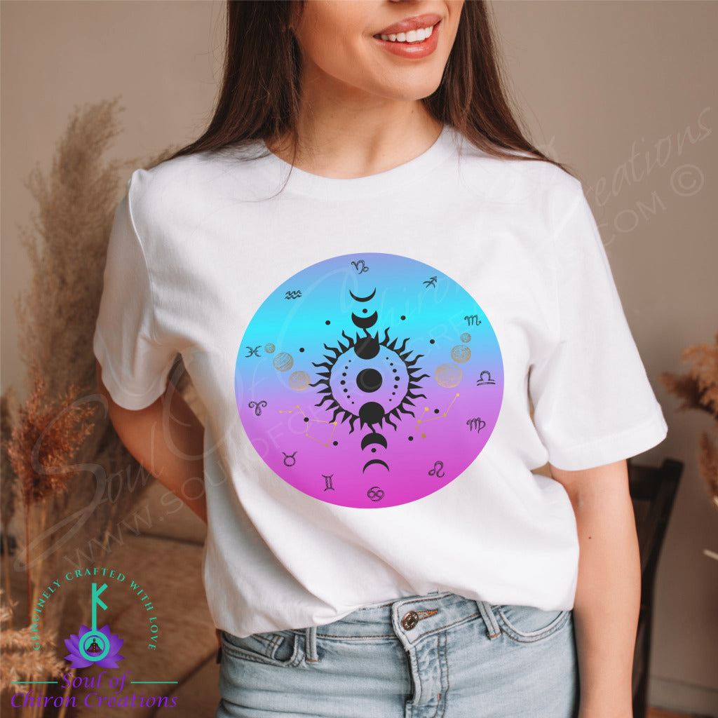 Women's Aurora Zodiac Wheel T-Shirts - Black