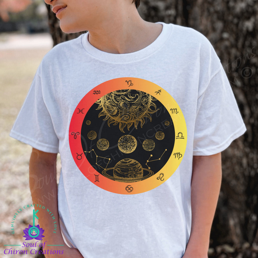 Boy&#39;s Solar Flare Serenity Zodiac Wheel White Tee