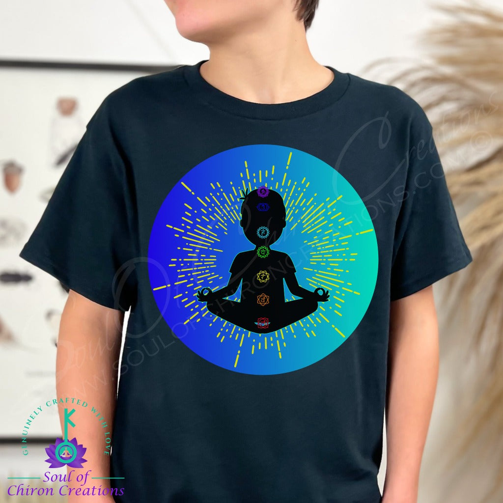 Boy's 7 Chakras Black T-Shirts - Blue Gradient