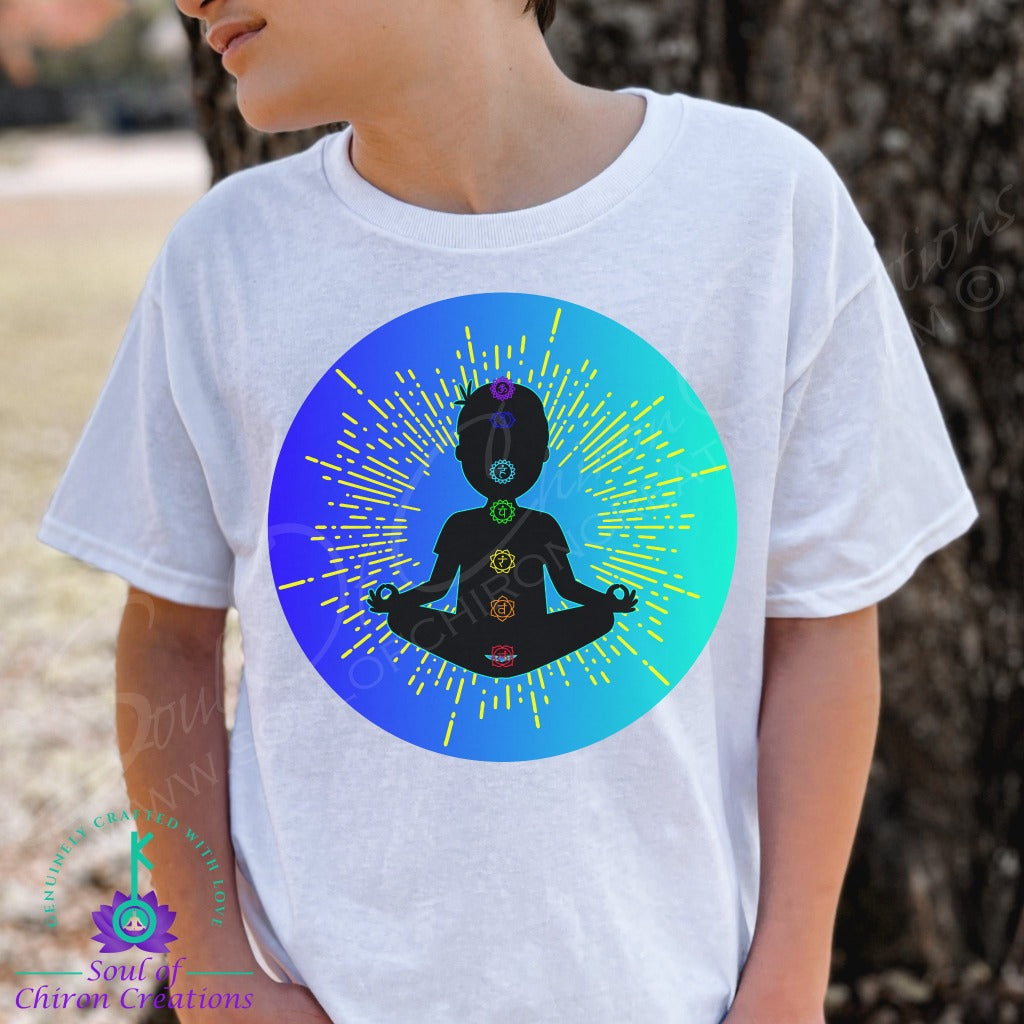 Boy's 7 Chakras Black T-Shirts - Blue Gradient