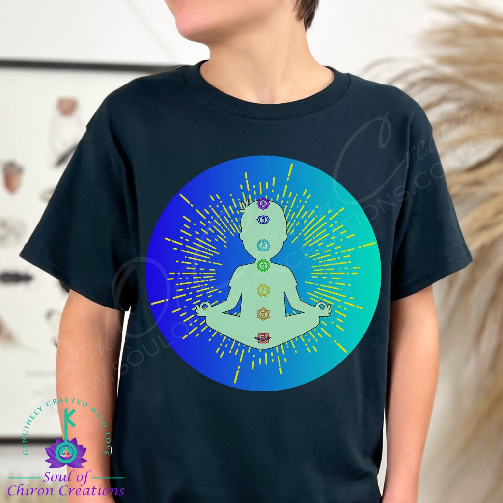 Boy's Green 7 Chakras Black T-Shirts