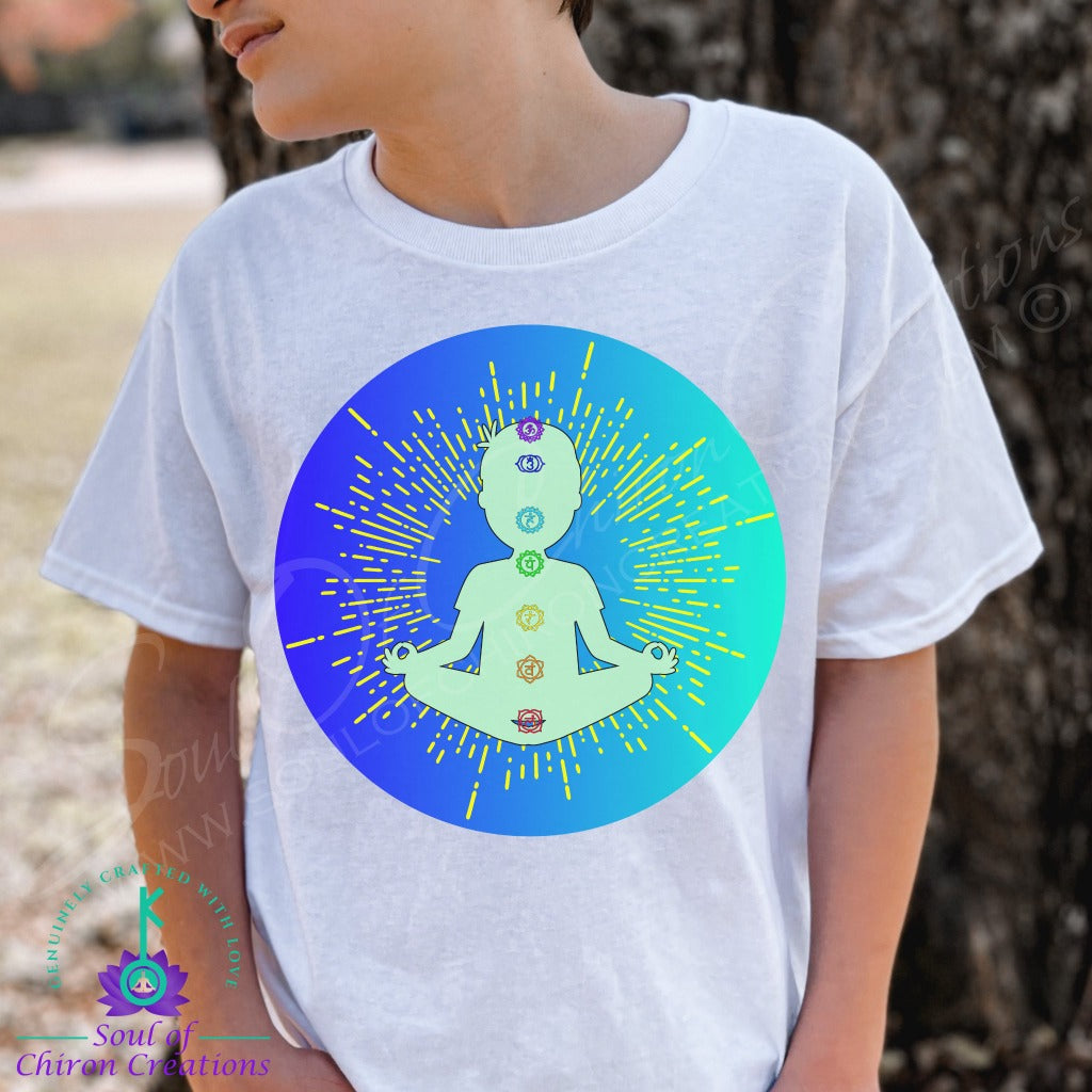 Boy&#39;s Green 7 Chakras White T-Shirts