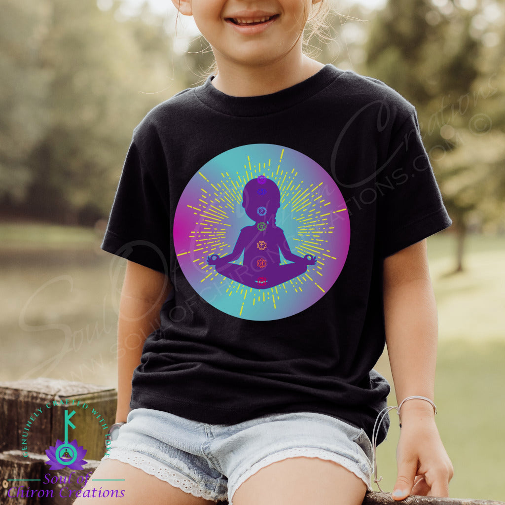 Girl&#39;s Purple 7 Chakras Gradient T-Shirts - Black