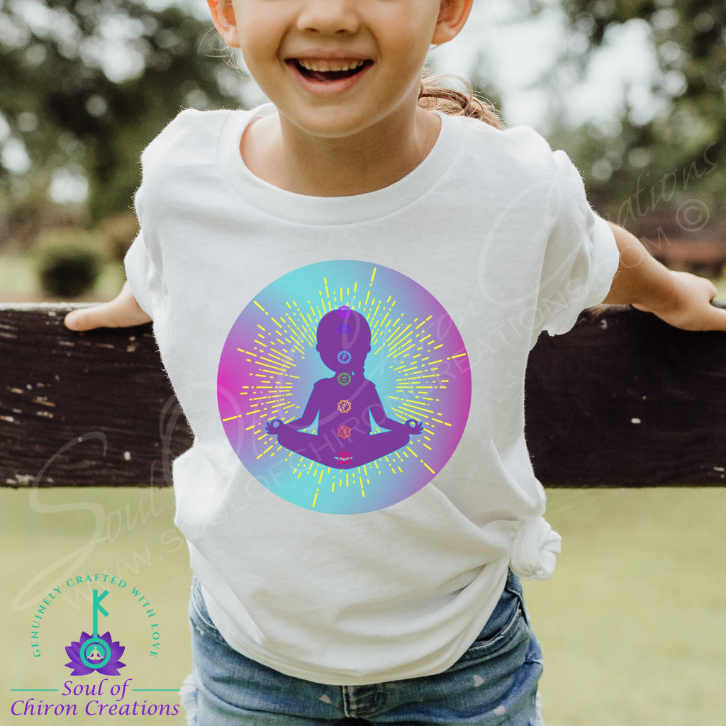 Girl's Purple 7 Chakras Gradient T-Shirts - White