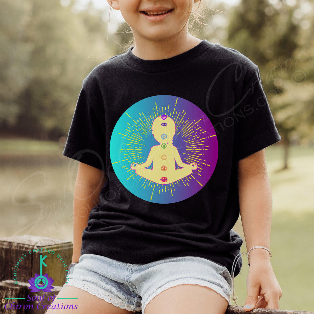 Girl's Yellow 7 Chakras Gradient T-Shirts - Black