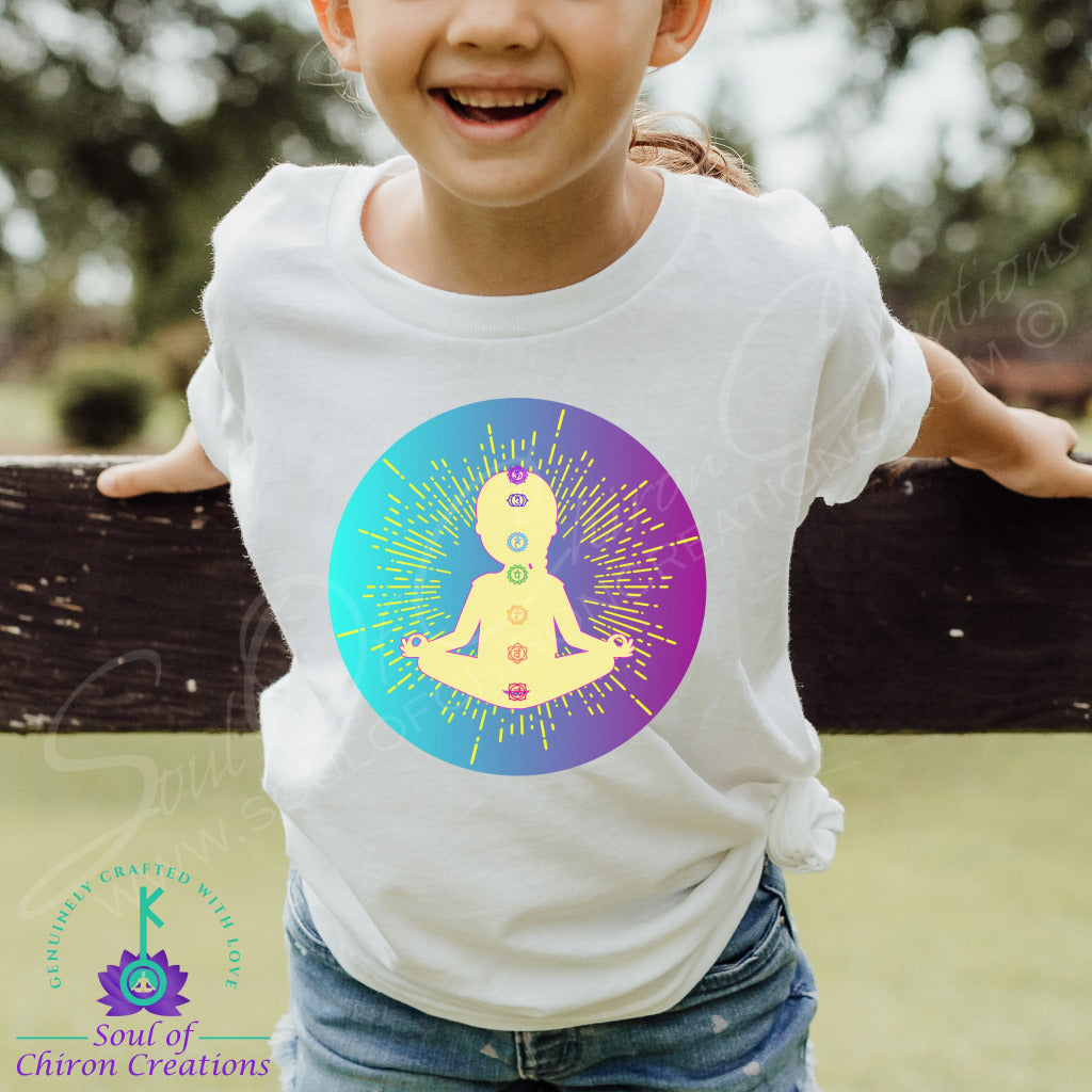 Girl&#39;s Yellow 7 Chakras Gradient T-Shirts - White