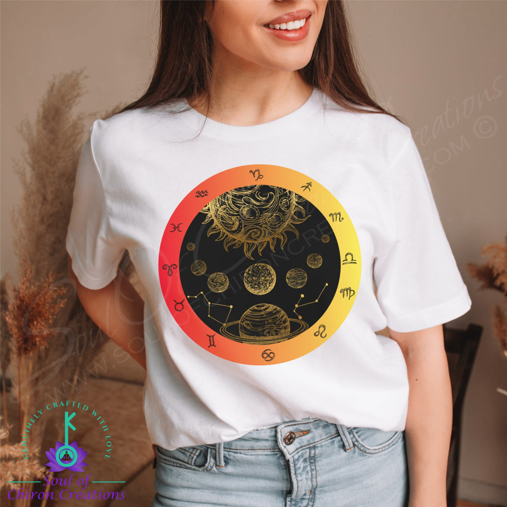 Women's Solar Flare Serenity Zodiac Wheel Tee - White