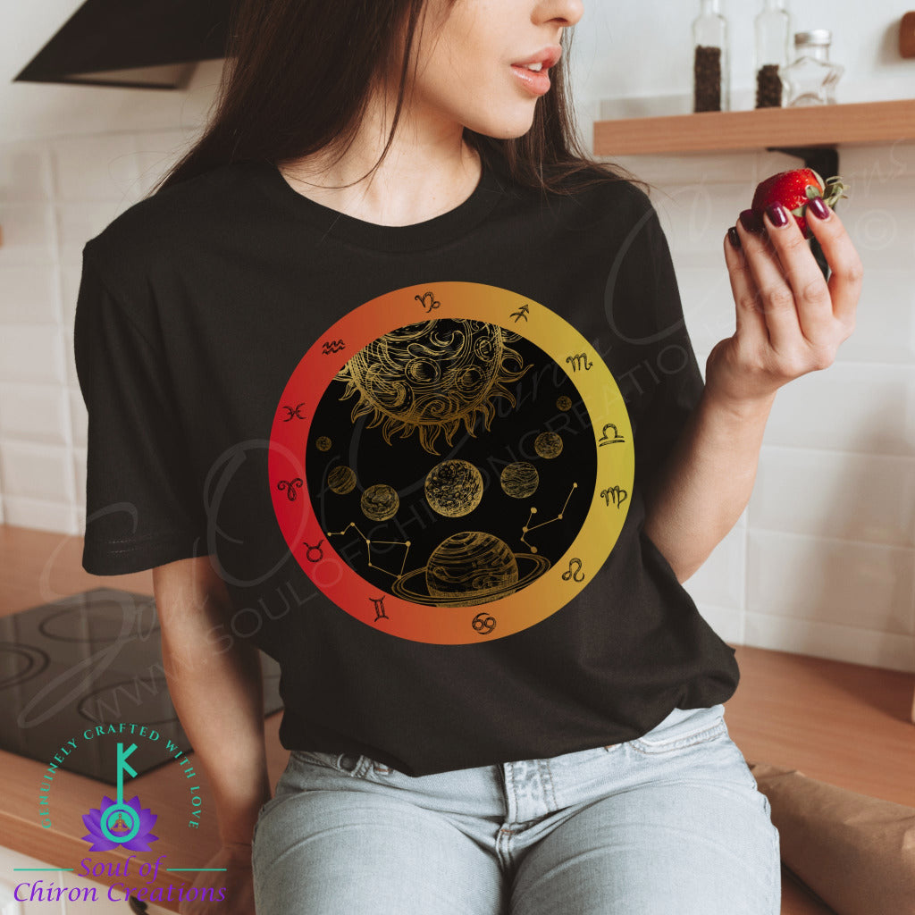 Women's Solar Flare Serenity Zodiac Wheel Tee - Black