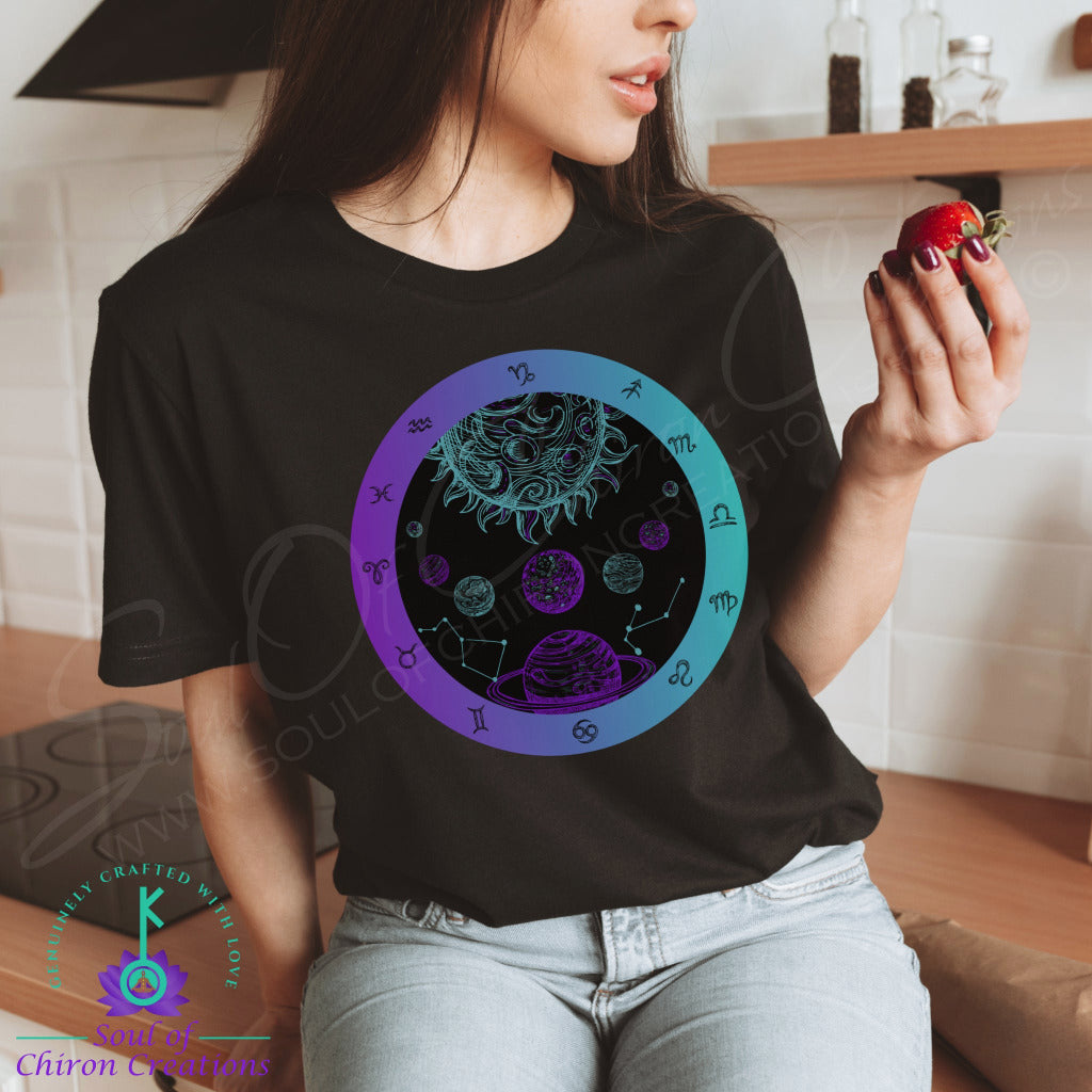 Women&#39;s Black Nightscape Zodiac Wheel T-Shirt - Black