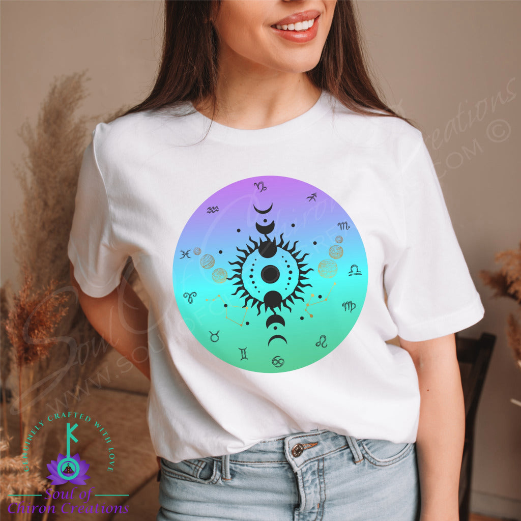 Women's Fluorite Astrological Wheel T-Shirts - Black