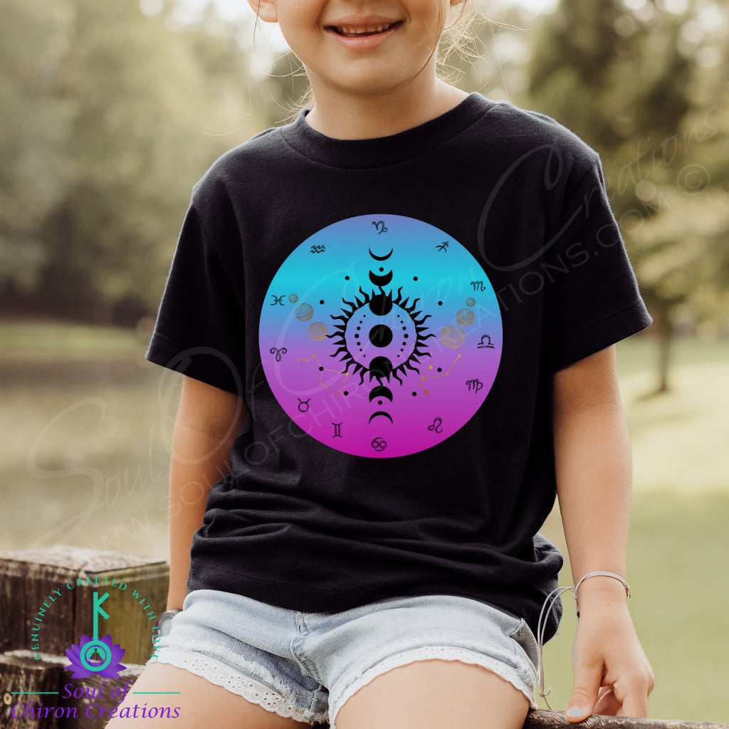 Girl&#39;s Zodiac Wheel T-Shirts - Black